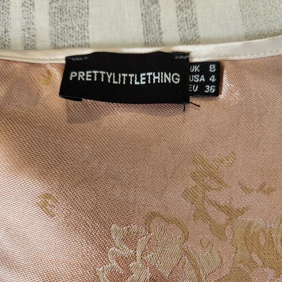 PRETTYLITTLETHING Pink Satin Jacquard Corset Crop Top Coquette Womens 4 FLAWED - Picture 4 of 11